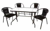5-dílná bistro sestava - skleněný stůl a 4 ks polyratanových židlí