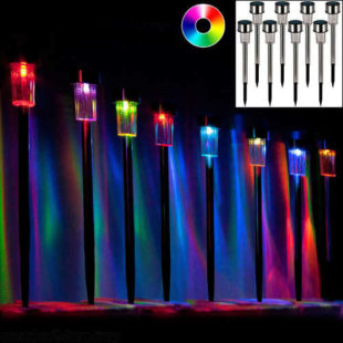 Sada 8 sloupkových solárních nerezových LED lamp multicolor