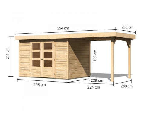 dřevěný domek do zahrady s přístavkem