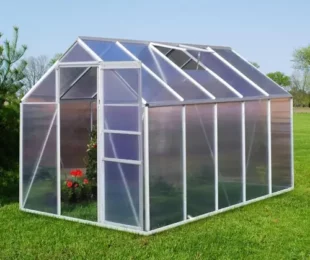 Menší praktický zahradní polykarbonátový skleník délka 2,52 m