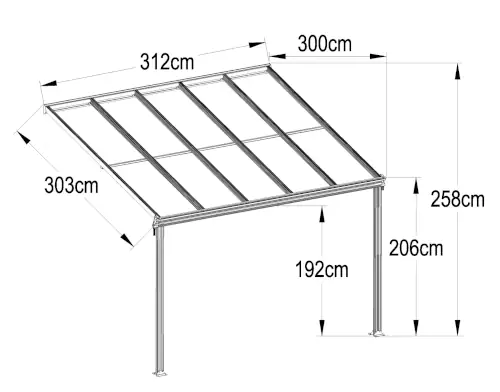 Hliníková pergola s polykarbonátem na terasu 3x3m